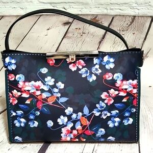 Nanette Lepore Navy Blue Floral Satchel Bag Purse